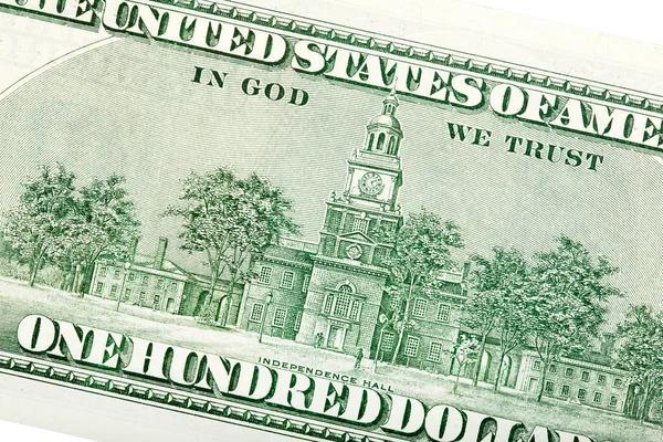 Parte posterior del billete viejo de cien dólares en blanco . — Foto de Stock