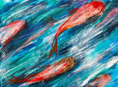 Mavi tonda soyut resim arkaplanı, yeni yaratıcı sanat eserleri.