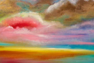 Abstract painting picture with a colorful sky. Stylish paint for home or office.