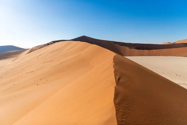 Słońce Wschodzące Nad Łukami Liniami Cieniami Czerwonych Wydm Pustyni Namib — Zdjęcie stockowe