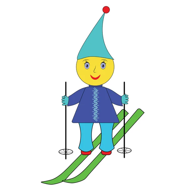 Coloridos Dibujos Animados Alegre Esquiador Sonriente Los Niños Poco Divertido — Vector de stock