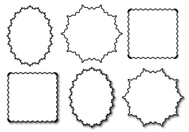 Gölgeleri ve gölgesi olmayan dalgalı çerçeveler. Nesneler izole edilmiş, metnin için boşluk bırakılmış.