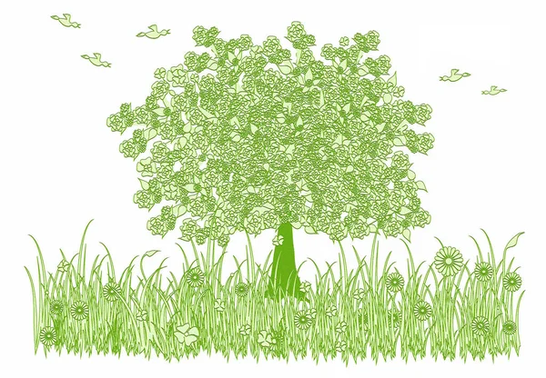 Tema Primavera Estação Fresca Com Árvore Fruto Prado Ilustração Textura — Fotografia de Stock
