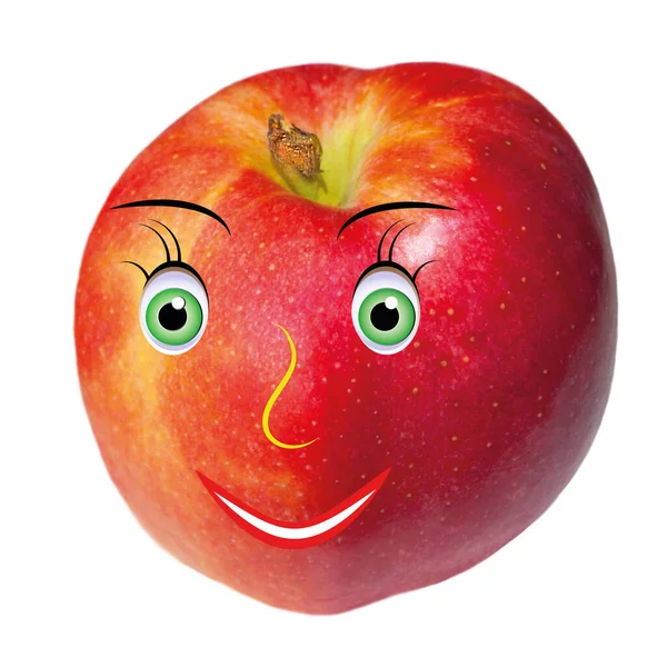 Illustrated Fresh Red Healthy Happy Apple Childrens Motif Metaphor Health — Stock Photo, Image