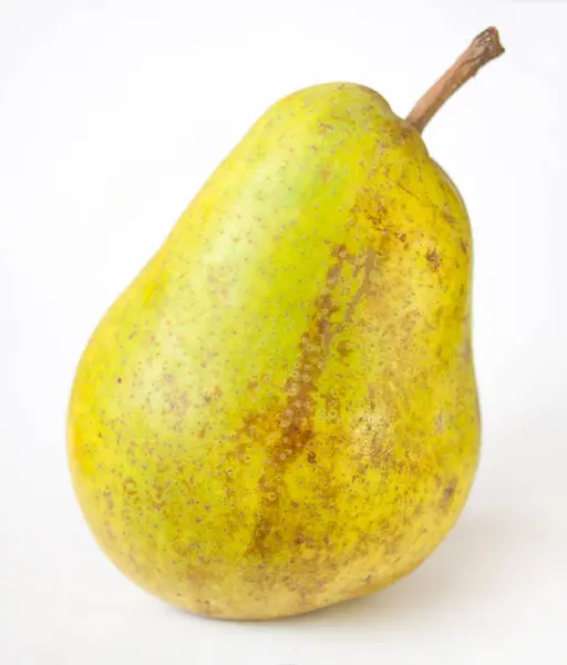 一种甜的黄绿色梨子 茎成熟多汁 样本水果在白色的背景上 与一个小阴影隔离 — 图库照片
