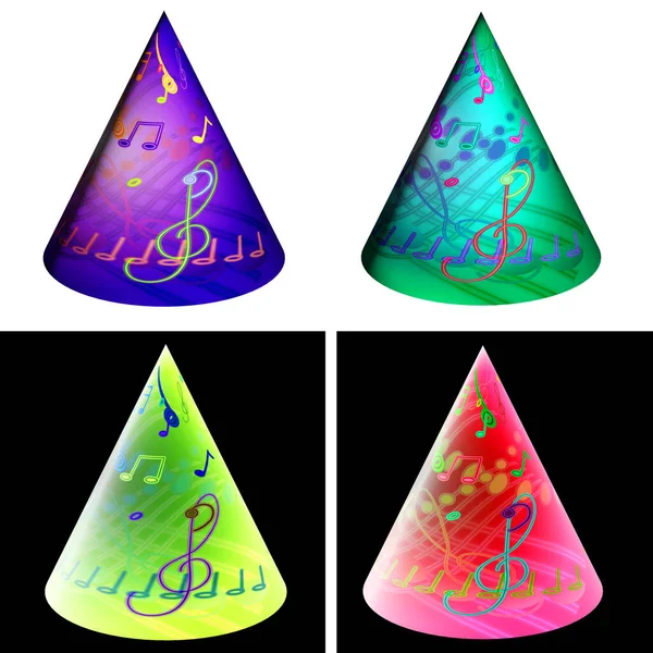 Set Colorful Patterned Music Party Caps Disco Hats Signal Luminous — Stock Photo, Image