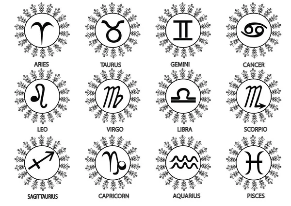 Coleção Símbolos Decorativos Todos Sinais Mensais Para Horóscopo Definir Doze — Vetor de Stock