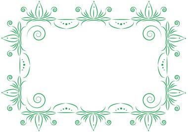 Soyut desenden tek renkli yeşil dekoratif çerçeve. Süslü eski çerçeve çerçeve çizimi metniniz için yeriniz var. EPS ve jpg biçimi.