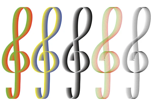 小提琴彩色音乐键的一组插图 一组手绘小提琴键 混合成彩色缎带和搅拌机 格式矢量和Jpg — 图库矢量图片