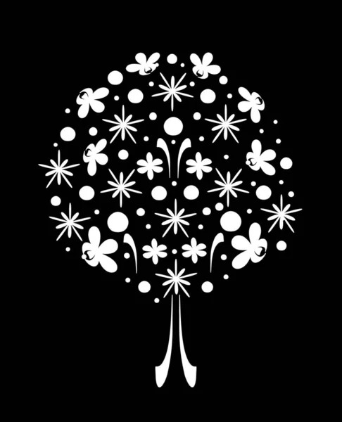 Illustration Arbre Décoratif Fleurs Ornementales Fruits Blancs Seul Arbre Symbolique — Photo