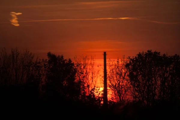 Real Sunset Chimney Focal Length 300 Natural Real Background Last — Stock Photo, Image