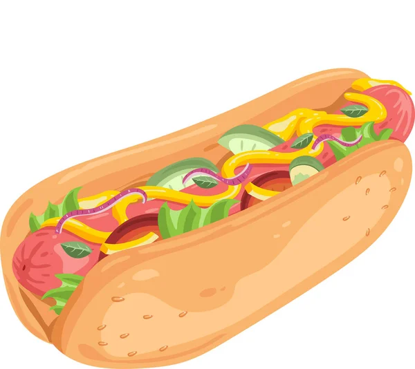 Hot Dog Επίπεδη Εικονογράφηση Διάνυσμα Φόντο — Διανυσματικό Αρχείο