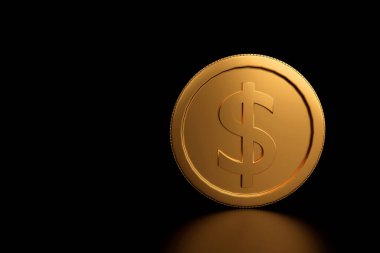 Altın sikkeye, iş bankacılığına ve finansal konsepte yakın durun. 3d hazırlayıcı.