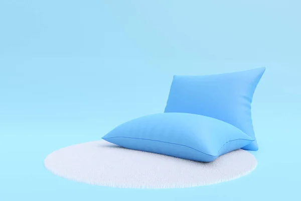 Travesseiro Macio Azul Tapete Branco Fundo Para Colocar Produto Renderização — Fotografia de Stock
