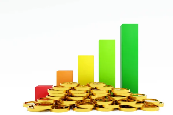 Üzleti Grafikon Vagy Rúd Diagram Diagram Halom Arany Érme Növekedési — Stock Fotó