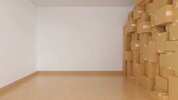 Stack of cardboard box carton or parcel in logistics warehouse distribution packaging. concept of delivering goods. 3d render.