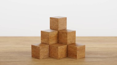 Tahta tablonun üstüne alfabe koymak için boş alanı olan tahta küp bloğu yığını, 3B oluşturma.