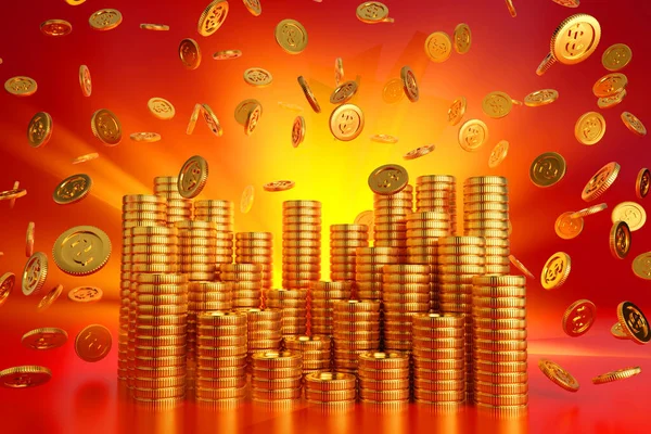 Mince Výbuch Nebo Padající Zlaté Mince Jackpot Kasino Nebo Obchodní — Stock fotografie