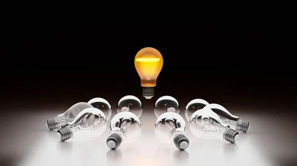 One Being Light Bulb Illuminate Group Darkened Incandescent Lamp Concept — Stock Photo, Image