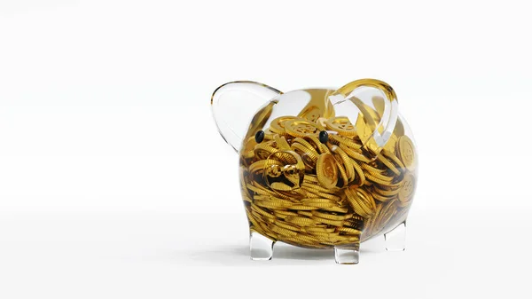Szklana Świnka Bank Monetą Wewnątrz Oszczędności Lub Zaoszczędzić Pieniądze Lub — Zdjęcie stockowe