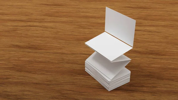 Stack Blank White Business Card Namecard Mockup Wood Table Promote — Stockfoto