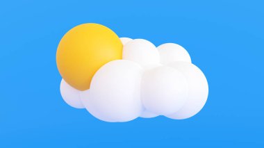 Hava tahmini işareti, Meteorolojik simge, bulut ve güneş, simge etiketi, 3D görüntüleme.