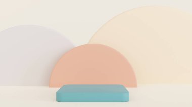 Ürün gösterimi için geometrik şekil kaidesi olan boş pastel renk podyumu, kozmetik gösterimi için sahne, 3D görüntüleme.