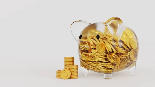 Glass Piggy Bank Coin Stack Gold Coin Saving Money Open — 스톡 사진