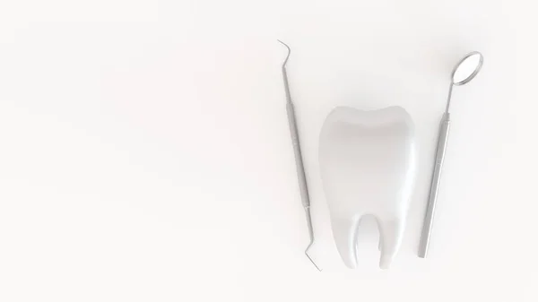 Значок Зуба Медицинским Инструментом Стоматолога Зеркало Проверки Зубов Концепция Стоматолога — стоковое фото