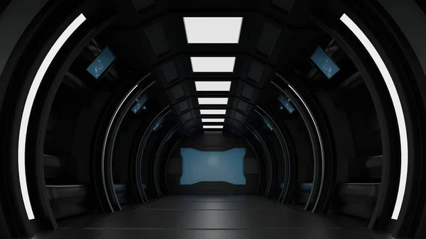 Spaceship Space Station Interior Sci Tunnel Corridor Empty Space Background — 图库照片