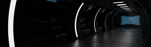 Внутри Космического Корабля Космической Станции Научно Фантастический Туннель Коридор Пустым — стоковое фото