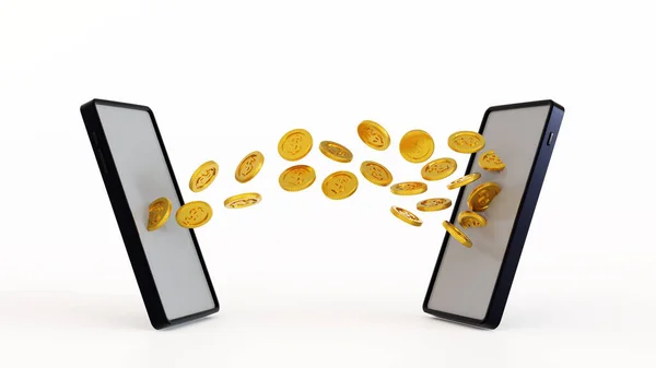 Mobile Banking Concept Coin Moving Smartphone Other Cellphone Online Money — Fotografia de Stock