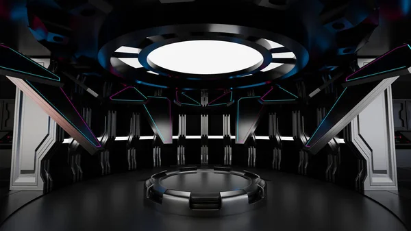 Modern Podium Spaceship Space Station Interior Sci Tunnel Stage Product — Stockfoto