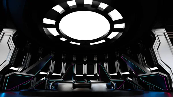 Современный Подиум Интерьере Космического Корабля Космической Станции Sci Туннель Сцена — стоковое фото