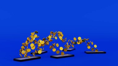 Mobil bankacılık kavramı, akıllı telefondan diğer cep telefonuna taşınan para çevrimiçi para transferi e-cüzdan, 3D görüntüleme.