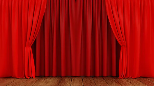 Empty Stage theater or opera with red velvet curtain, 3D rendering.