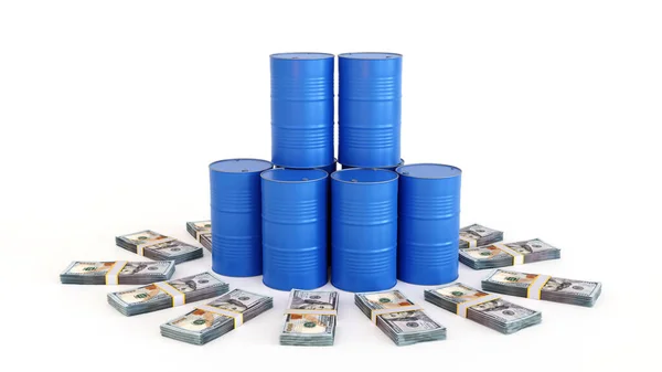 Ölfässer Und Dollargeldschein Konzept Des Ölmarktgeschäfts Ölindustrie Rendering — Stockfoto