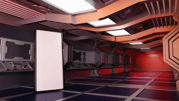 Smartphone Spaceship Space Station Interior Sci Tunnel Online Market Internet — Φωτογραφία Αρχείου