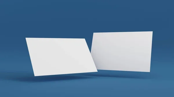 Pilha Cartão Visita Branco Branco Namecard Mockup Fundo Azul Promover — Fotografia de Stock