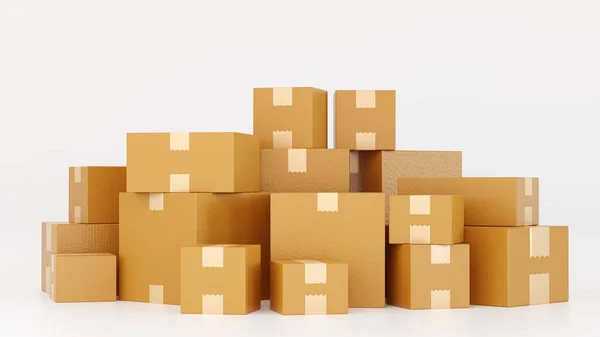 Stack Cardboard Box Carton Parcel Empty Space Concept Delivering Goods — Stockfoto