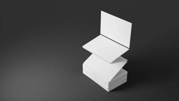 一堆堆空白的白色名片 灰色背景的名片模型 促销你的公司品牌 3D渲染 — 图库照片