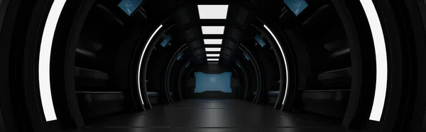 Spaceship Space Station Interior Sci Tunnel Corridor Empty Space Template — Stok fotoğraf