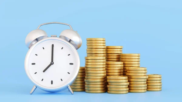 Alarm Clock Coin Stack Money Saving Dead Line Tax Time — Stock Photo, Image