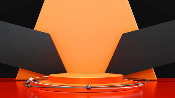 Orange Cylinder Podium Display Podium Geometric Forms Minimal Scene Stage — Stock Photo, Image