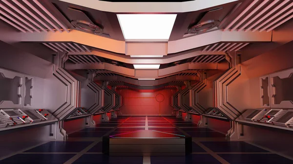Современный Подиум Интерьере Космического Корабля Космической Станции Sci Туннель Сцена — стоковое фото
