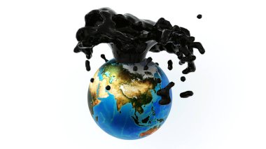Dünya 'dan gelen ham petrol akışı, petrol pazarı işi, petrol endüstrisi konsepti, Asya Bölgesi, NASA' nın elementi, 3D.