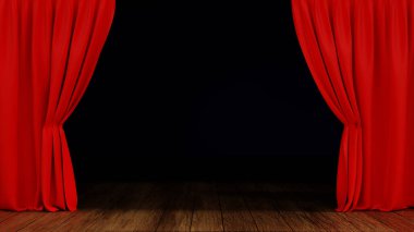 Boş Sahne Tiyatrosu ya da kırmızı kadife perdeli opera, 3 boyutlu canlandırma.