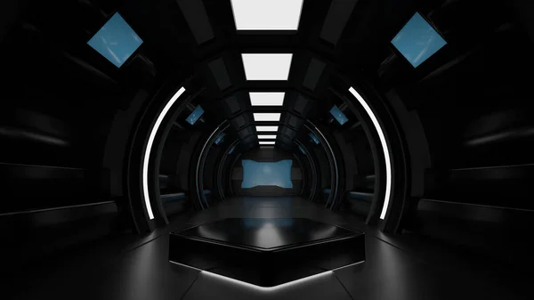 Modern Pentagon Podium Spaceship Space Station Interior Sci Tunnel Stage — Stockfoto