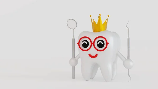 Cute Human Tooth Character Happy Face Holding Dental Equipment Toothbrush — стоковое фото