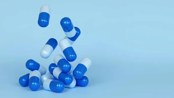Falling Antibiotic Capsules Out Pill Bottle Health Care Medical Concept — Stock fotografie